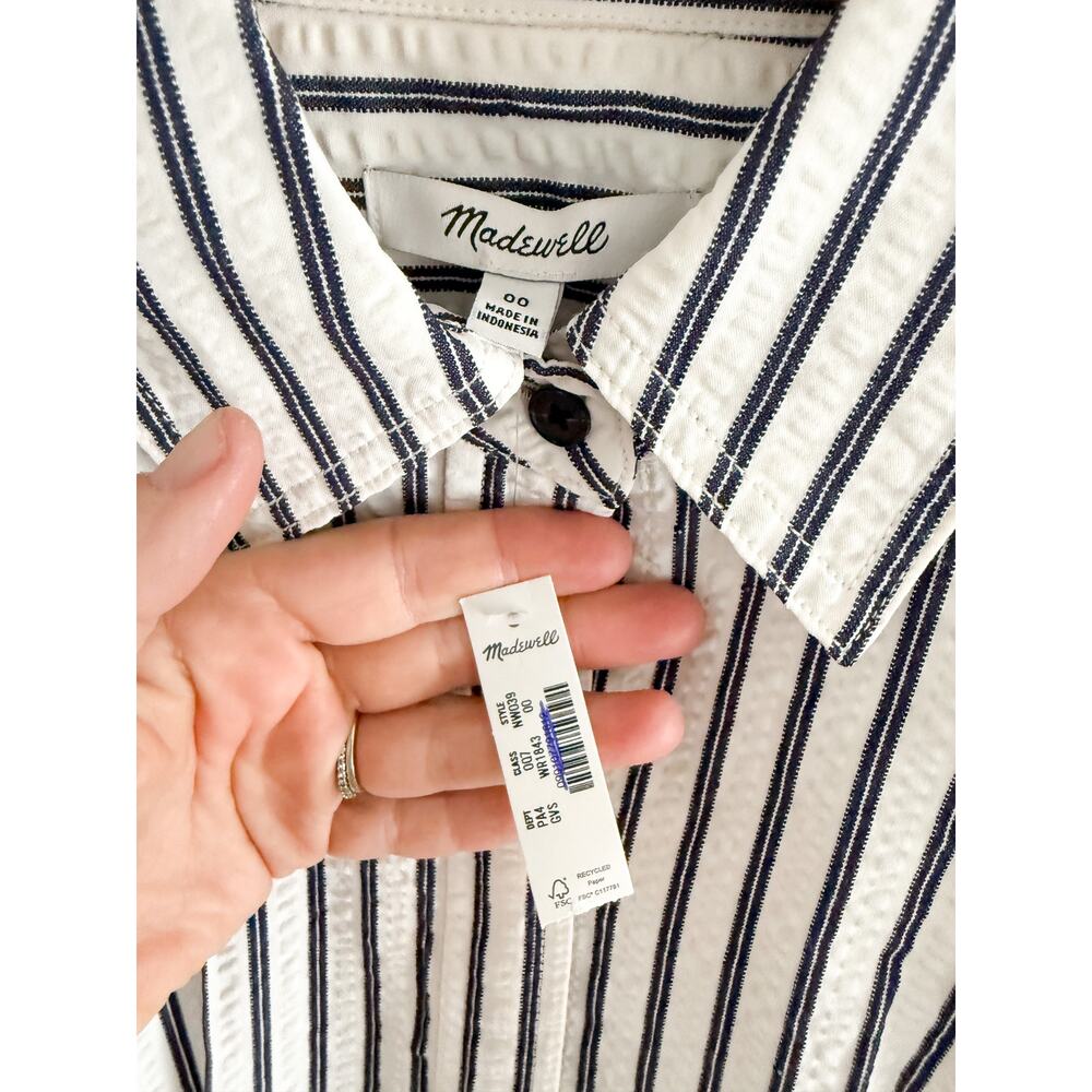 Madewell | NWT Tucked Mini Shirtdress Grey Variegated Stripe | Sz 00 - Picture 10 of 12